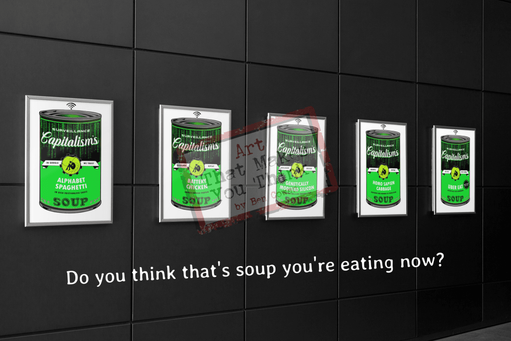Alphabet Spaghetti (Surveillance Capitalism Soup Cans) A2 Posters Prints & Visual Artwork