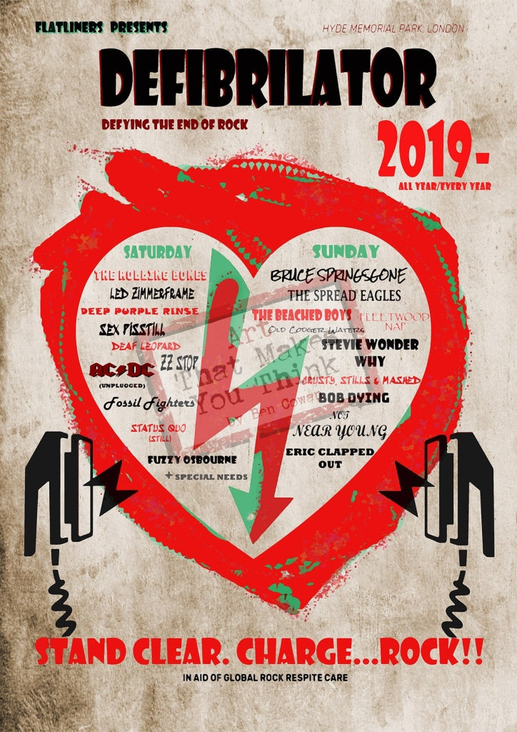 Defibrilator Spoof Festival Poster - In Aid Of Rock Respite Care Posters Prints & Visual Artwork